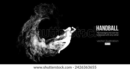 Abstract silhouette of a handball player on black background. Handball player man are throws the ball. Vector illustration