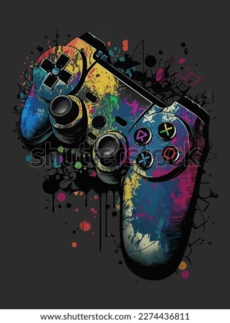 gamer joypad console controller gamepad watercolor splash vector  illustration. t-shirt wallpaper poster graphic print design