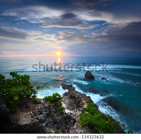 Coast of Indian ocean at sunset. South of Bali, Indonesia