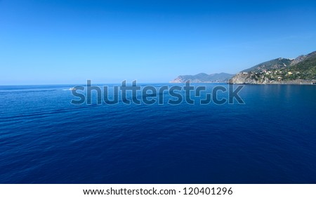 Calm Mediterranean sea and coast of Italian\'s Cinque Terre National Park
