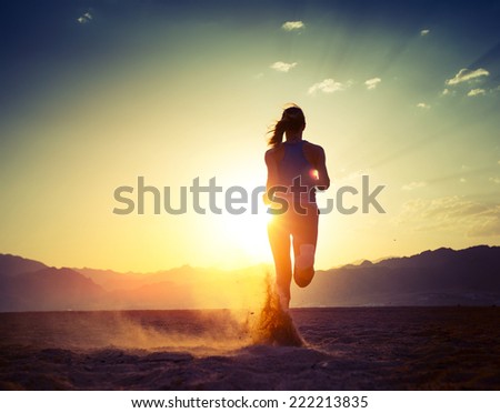 Similar – Image, Stock Photo Sportsman jogging on sandy terrain in mountainous terrain