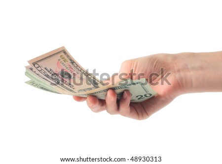 Hand stretch a pile of money