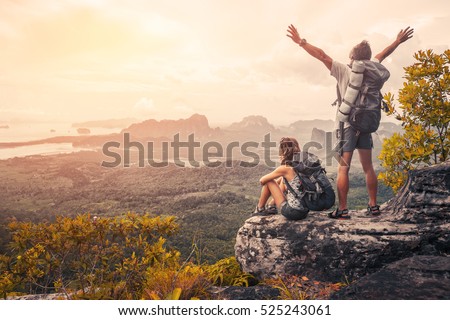 Similar – Image, Stock Photo Female relaxing on cliff and admiring picturesque view