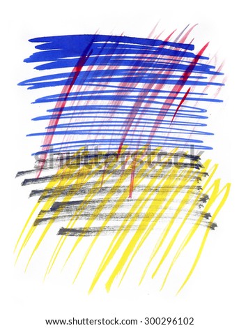 Zigzag Blue Yellow Red Ink Brush Stroke White Isolate Background  Raster Background for Printing Design