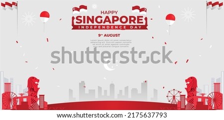 Singapore's independence day August 9th. Singapore National Day celebration horizontal Banner  template design  
