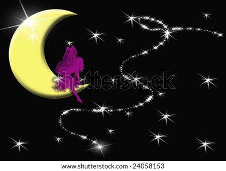 Fairy sitting on the moon wishing for a great night. Perhaps a \