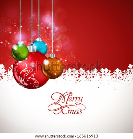 Christmas Balls With Red And White Background Stock Vector Illustration 165616913 : Shutterstock