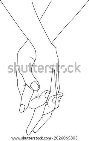 hand in hand. thin line drawing black hands .Outline Drawing . Vector illustration