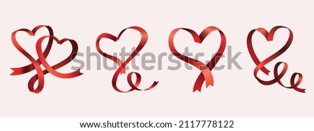 Set of Ribbons in heart shapes | Valentine day celebration hearts