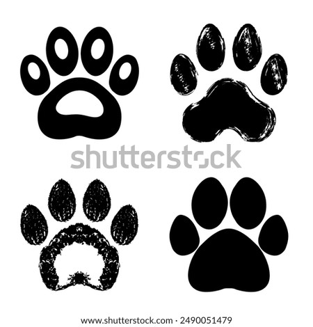 Vector illustration of a set of black paw prints on a white background