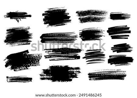 Set of black grunge brush strokes isolated on white background. Vector illustration.