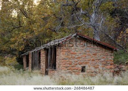 Abandoned ruins along the West Fork Trail of Oak Creek in Sedona, AZ.