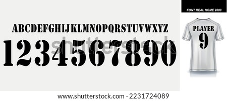 font vector team 2000 - 2003 kit sport style font. football stencil style font.real madrid font. spain league. sports style letters and numbers for soccer team