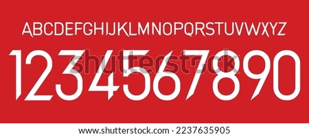 font vector team 2022 - 2023 kit sport style font. manchester football style font. premier league. sports style letters and numbers for soccer team