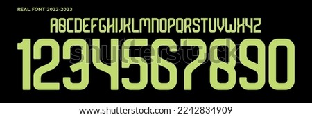font vector team 2022 - 23 kit sport style font. football futurist
futuristic style font. kroos, benzema, modric. real font. sports style letters and numbers for soccer team