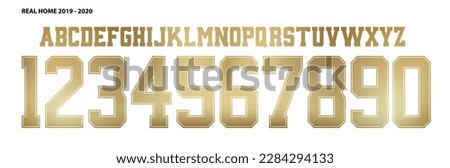 font vector team 2019 - 2020 kit sport style font. real font. football retro style font with lines inside. sports style letters and numbers for soccer team