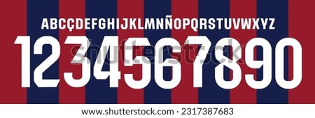 font vector team 2023 - 2024 kit sport style. football style font with lines. messi. Barcelona font. barça font. sports style letters and numbers for soccer team