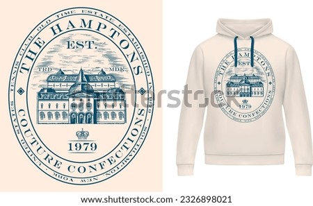 logo Resort graphic, retro tennis with house, seal victorian and couture. the hamptons, palm beach Country club summer SS23 tennis crest sport 