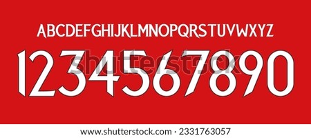 font vector team 2023 - 2024 kit sport style font. manchester football style font. premier league. red devils soccer. sports style letters and numbers for soccer team