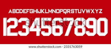 font vector team 2023 - 2024 kit sport style font. arsenal football style font. premier league.gunners soccer. sports style letters and numbers for soccer team