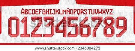 font vector team 2023 - 2024 kit sport style. football style font with lines. bayern font. The Reds font. sports style letters and numbers for soccer team