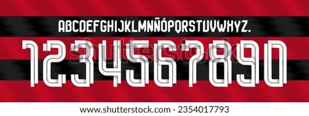 font vector team 2023 - 2024 kit sport style font. football style font with lines. flamengo font. The Mengao. sports style letters and numbers for soccer team. league Brazil.