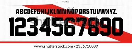 font vector team 2023 kit sport style font. football style font with lines. River font. The Millionaires argentina.sports style letters and numbers for soccer team