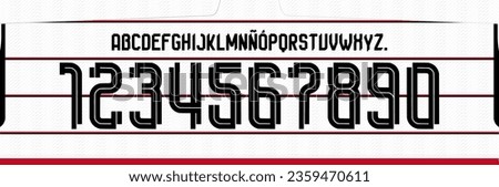 font vector team 2023 - 2024 kit sport style font. football style font with lines. flamengo away font. The Mengao. sports style letters and numbers for soccer team. league Brazil.