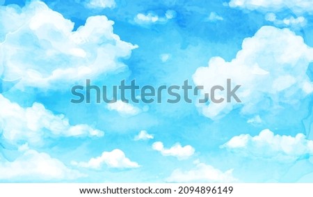 Watercolor vector illustration of blue sky and clouds