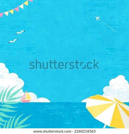 Vector illustration of beach with sea and blue sky.