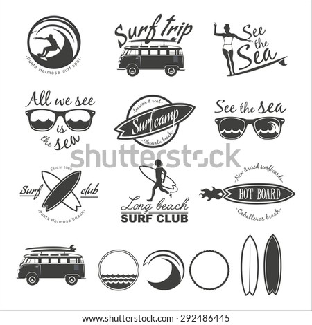 Vector Images Illustrations And Cliparts Set Of Vintage Surfing