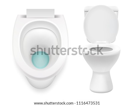 White toilet icon set. Vector realistic illustration isolated on white background.