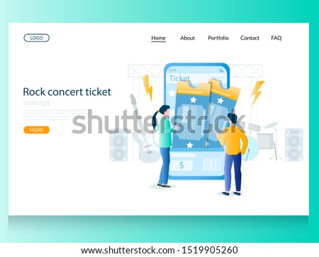 Rock concert ticket vector website template, web page and landing page design for website and mobile site development. Tickets online concept.