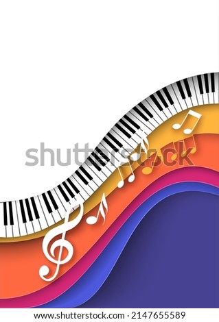 Piano keyboard and note music abstract background. Vector paper cut design for concert invitation or classic musical festival performance advertisement