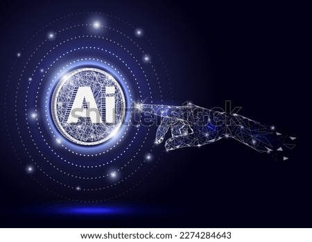 Hand touching digital AI chatbot for provide access to information and data in online network futuristic vector illustration. Smart artificial intelligence. Technology innovation