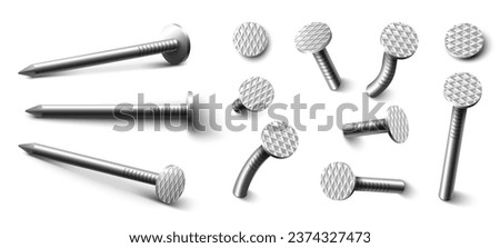Nails screw-bolt isolated isometric vector illustration set. Engineering fastening tool different form, shape and position isolated on white background