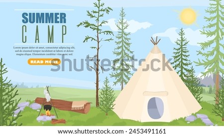 Summer camp website template with campsite background