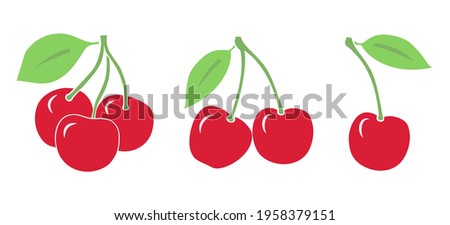 Vector Set of berries, a cherry, couple of cheries, a bunch - colorful icons on white background  images. Illustration isolated, easy to edit and ready to use icons. A collection in various drawings