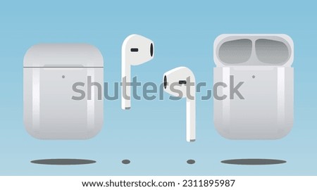 Set of colored wireless headphones airpods. Vector illustration.