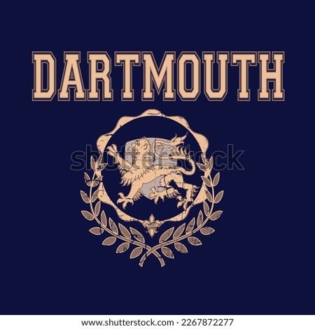 College Varsity Crest Emblem t-shirt design Slogan Logo Graphic Vector. Tee shirt and apparel print in University Uni Collegiate Wreath Badge crest style. Vector illustration For Tee. Boston Michigan.