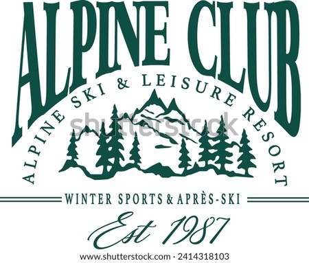 Ski club alpine mountain adventure winter cosy sports Varsity College Trending Graphic Tee t-shirt logo slogan artwork typography tote badge emblem crest