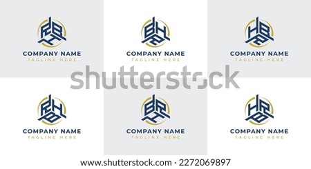 Letter RBH, RHB, BRH, BHR, HRB, HBR Hexagonal Technology Logo Set. Suitable for any business.