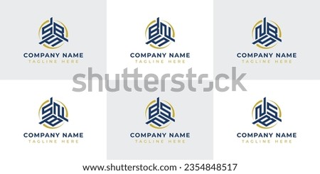 Letter SBN, SNB, BSN, BNS, NSB, NBS Hexagonal Technology Logo Set. Suitable for any business.