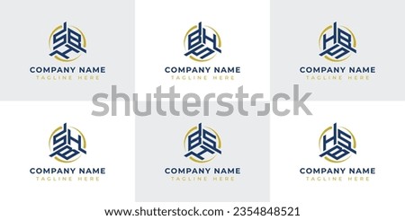 Letter SBH, SHB, BSH, BHS, HSB, HBS Hexagonal Technology Logo Set. Suitable for any business.