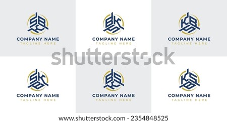 Letter SBK, SKB, BSK, BKS, KSB, KBS Hexagonal Technology Logo Set. Suitable for any business.