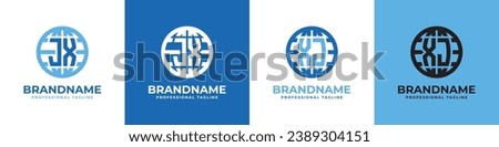 Letter JX and XJ Globe Logo Set, suitable for any business with JX or XJ initials.