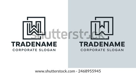 Modern Letter W with Double Square Logo, for business with W initial