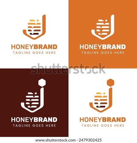 Letter J Honey Logo Set, Perfect for Beekeeping and Honey Producers