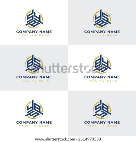 Letters YBS, YSB, BYS, BSY, SYB, SBY Hexagonal Technology Logo Set. Suitable for any business