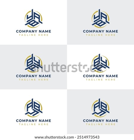 Letters YBA, YAB, BYA, BAY, AYB, ABY Hexagonal Technology Logo Set. Suitable for any business